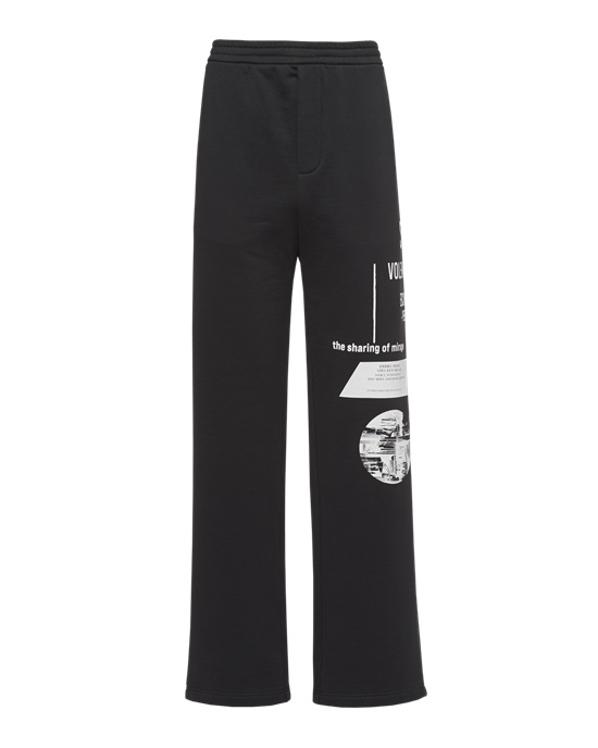 Prada Printed Bomull Fleece Pants Svarte Hvite | 057-XUYKLC