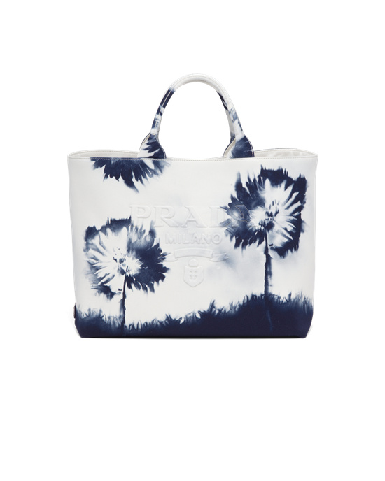 Prada Printed Drill Tote Bag Hvite Marineblå Blå | JMAPEW295