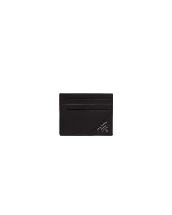 Prada Saffiano Lær Card Holder Svarte | 786-UBHFKT