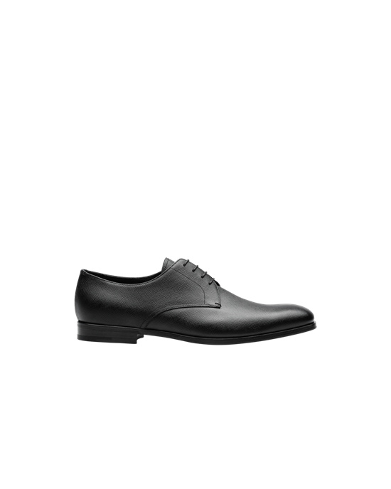 Prada Saffiano Lær Derby Shoes Svarte | 907-CHJVRL