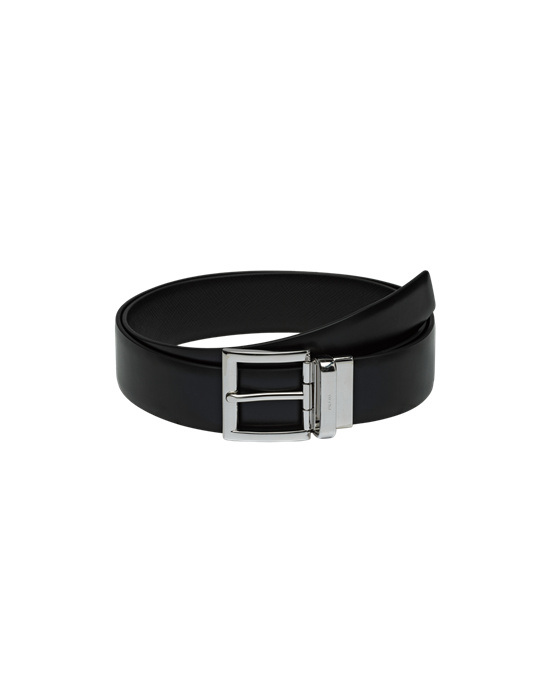 Prada Saffiano Lær Reversible Belt Svarte | 691-GOPHBK