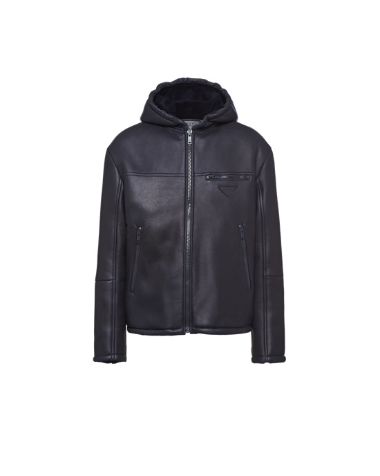 Prada Sheepskin Blouson Jacket Marineblå | 158-NPMYGL