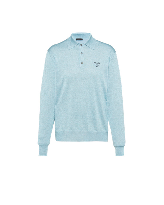 Prada Silk Polo Shirt Marineblå | 037-XACKRU