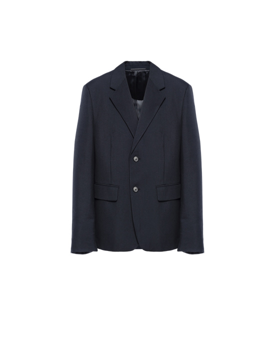 Prada Single-breasted Wool Blend Jacket Marineblå | 902-MFKIZB