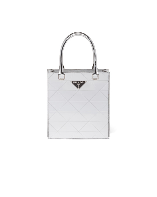 Prada Small Metallic Lær Tote Bag Sølv | YIWHEO367