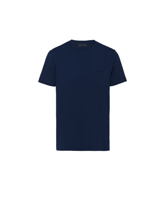 Prada Stretch Bomull T-shirt Marineblå | PYUMJH102