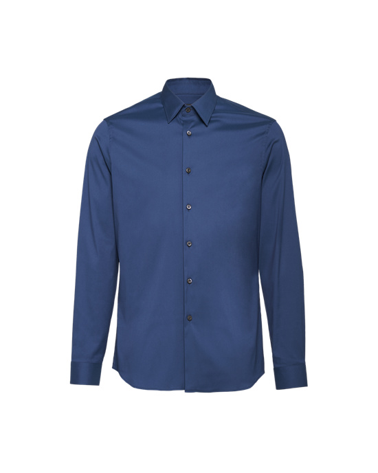 Prada Stretch Poplin Shirt Blå | 976-AOMSXD