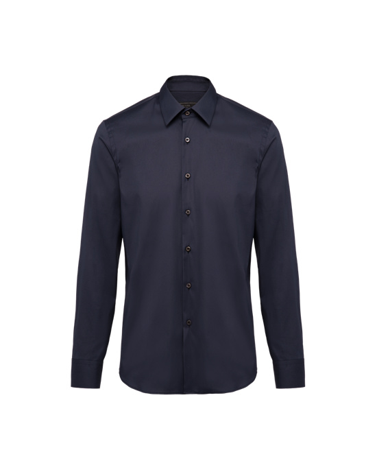 Prada Stretch Poplin Shirt Marineblå | 587-YBLEDK