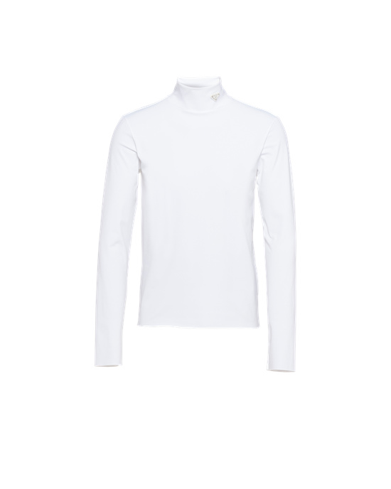 Prada Technical Jersey Mock Turtleneck Hvite | UXBSZK398