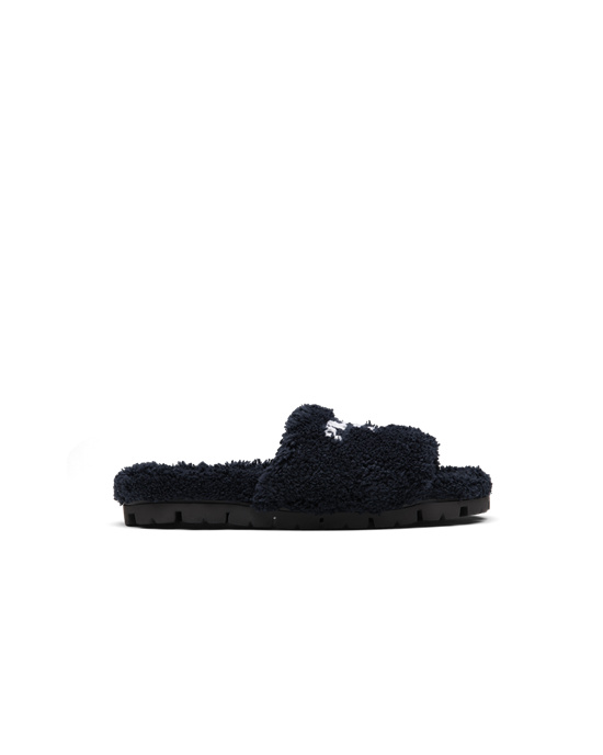 Prada Terry Cloth Slides Svarte Hvite | 934-RXEKNM