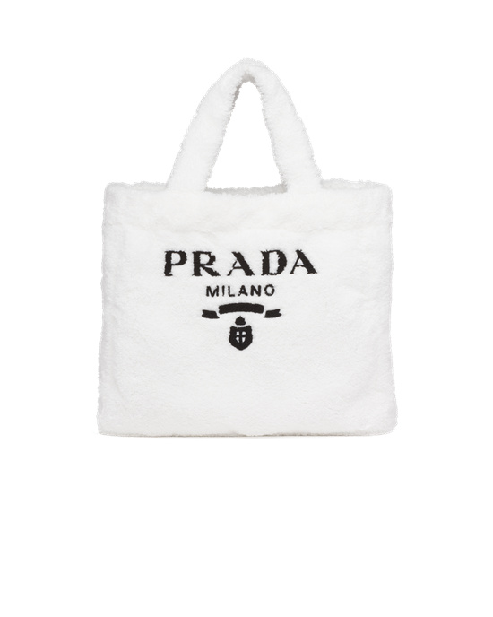 Prada Terry Tote Bag Hvite Svarte | FZAYDV016