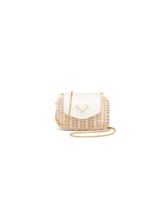 Prada Wicker And Lær Mini-pouch Hvite | 710-HNGPDM