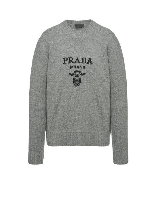 Prada Wool And Cashmere Crew-neck Genser Grå | TQMKCW752